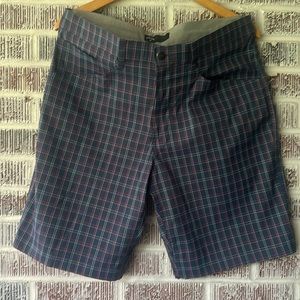 Men’s Size 34 Flat Front blue and red plaid optimum performance shorts